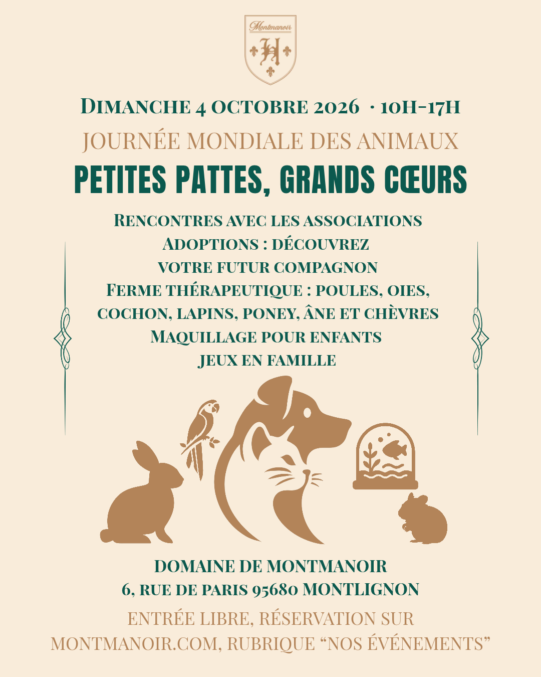 Affiche de la Journée des Animaux au Domaine de Montmanoir, le 4 octobre 2026